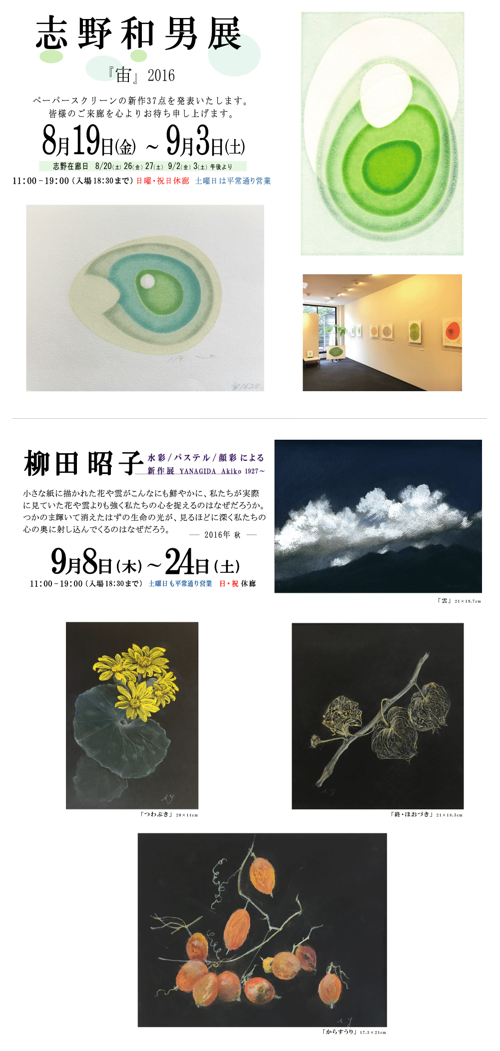 2016年9月志野和男・柳田昭子展